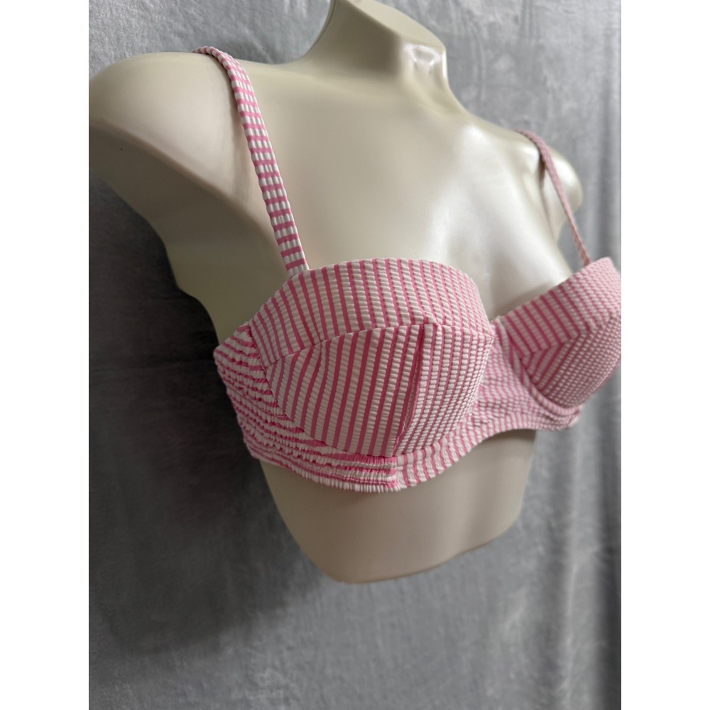 Kate Spade New York Pink White Smocked Bikini Bra Top. NWT. XS - Picture 2 of 9